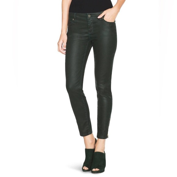WHBM x Saint Honore Spruce Green Coated Skinny Jean Zip Ankle Women’s Si… - Picture 2 of 12